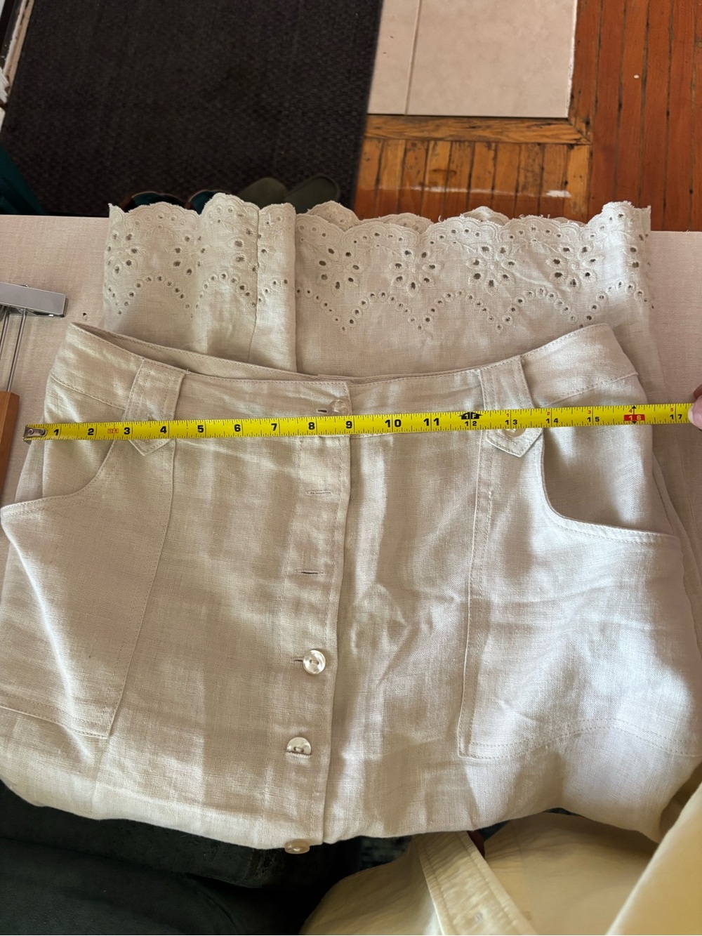 Linen-Blend Cream Button-Front Midi Skirt with Eyelet Hem - Picture 5 of 6